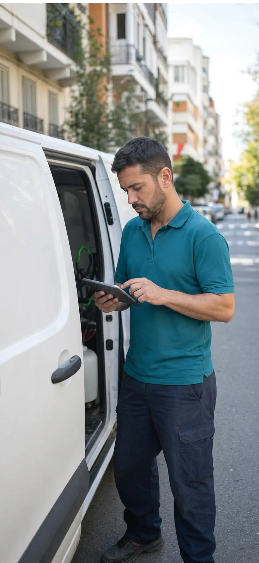 Técnico de ParetsControl completando el informe de tratamiento